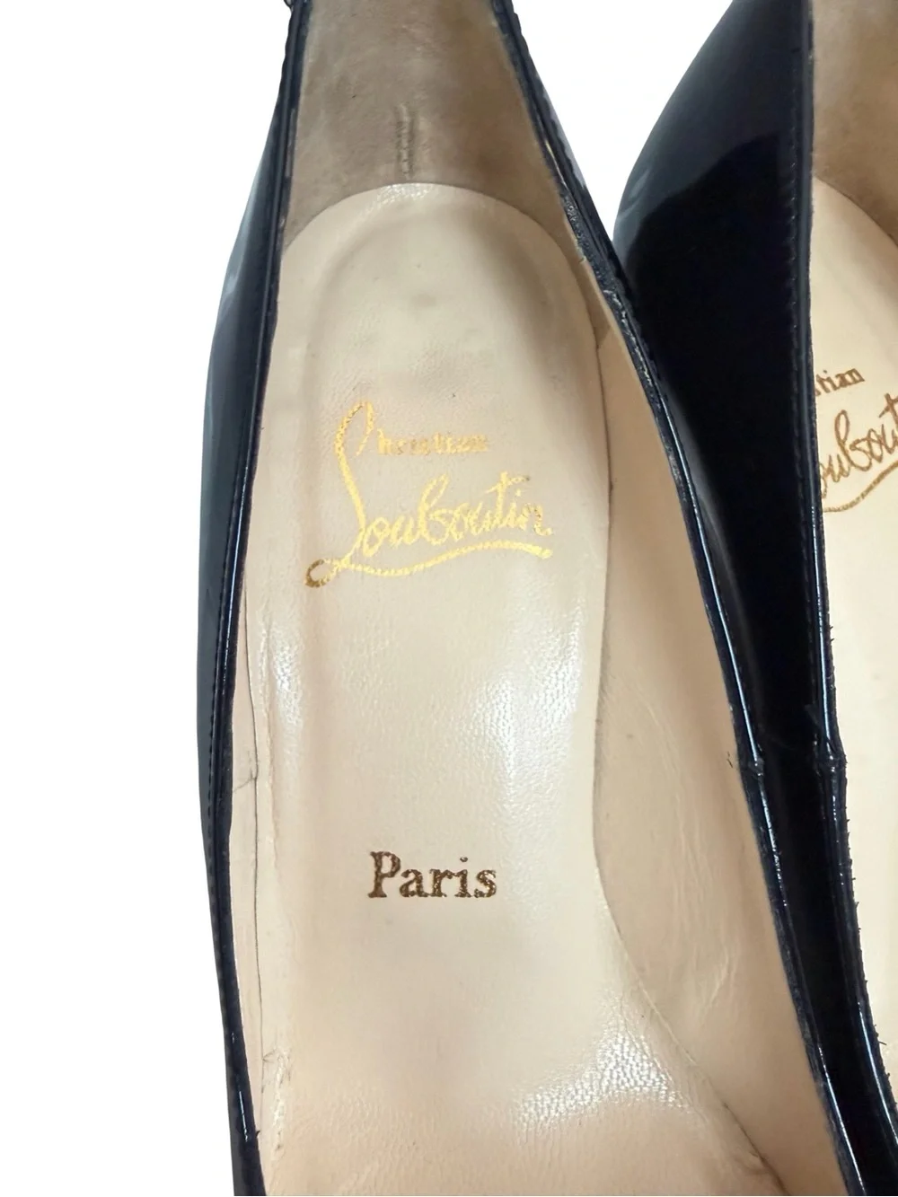 Christian Louboutin Black Patent Leather Round Toe Wedge Pumps Size 6 Women's